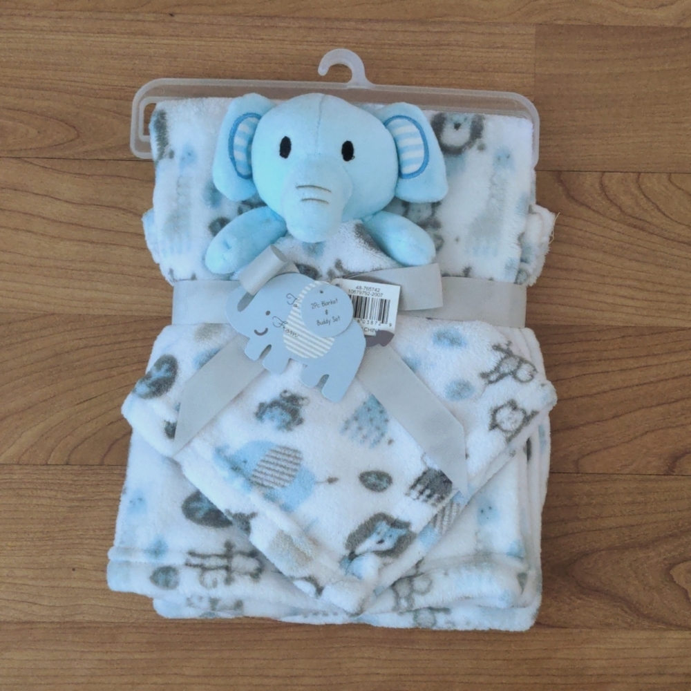 Elephant safari baby blanket and lovey buddy set